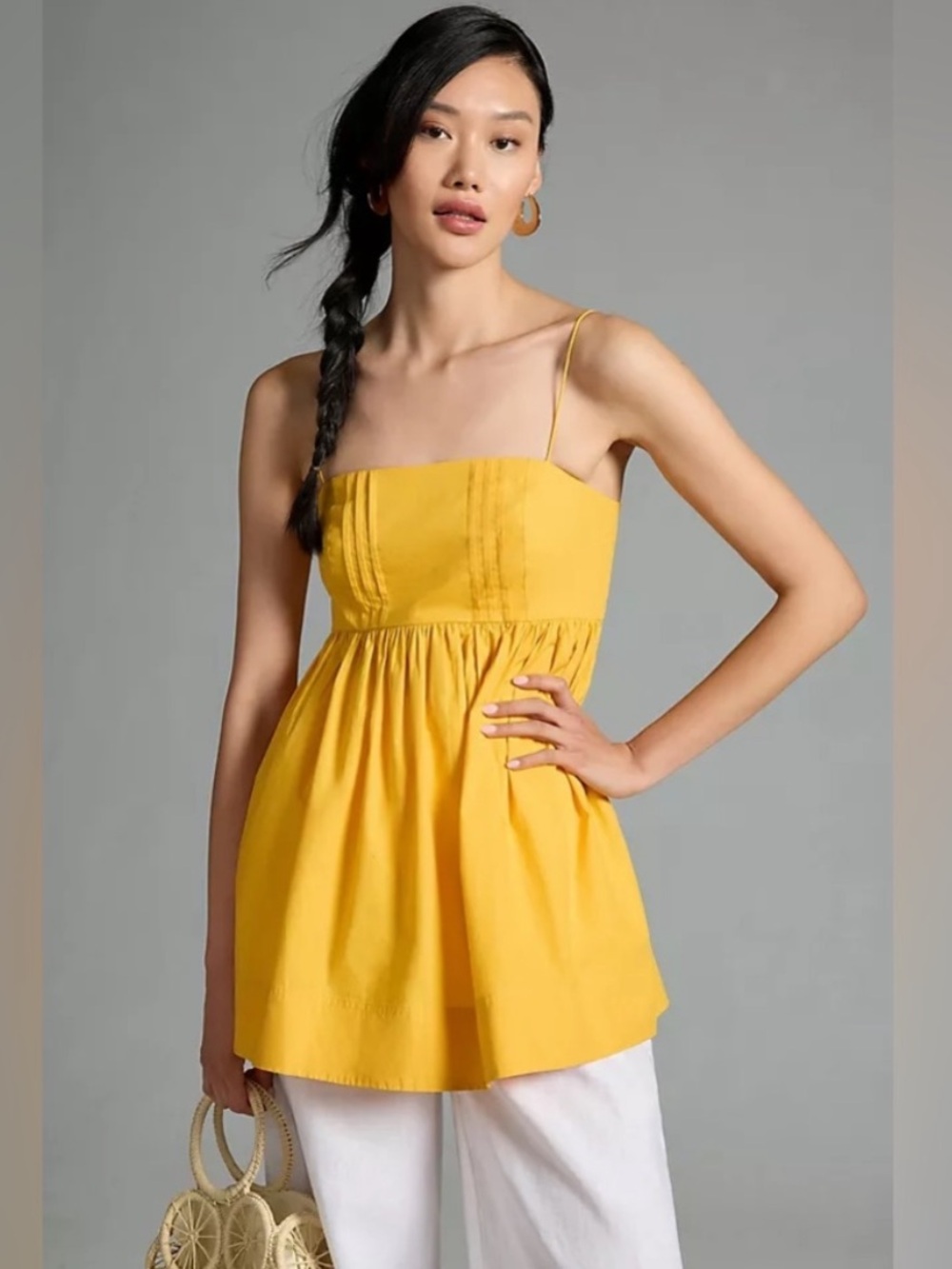 Anthropologie {Maeve} Mustard Yellow Babydoll Spaghetti-Strap Top - Small